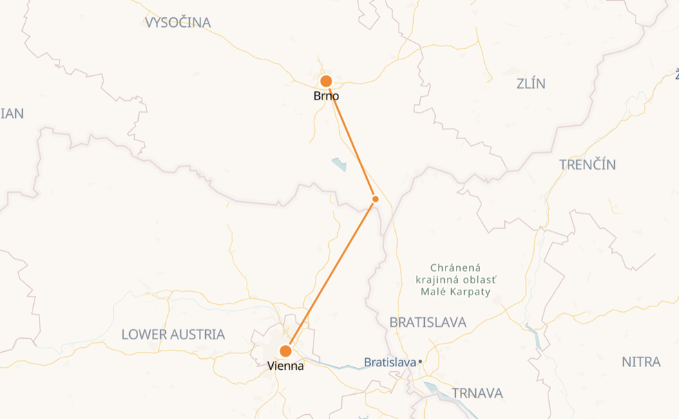 Brno to Vienna Railway Map