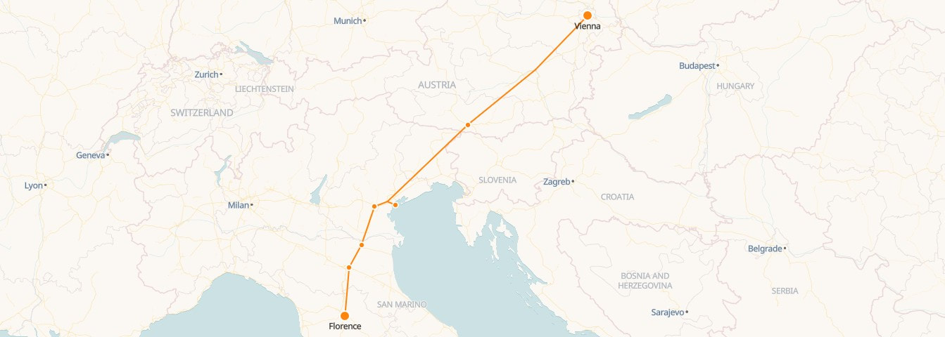 Venice to Vienna Railway Map