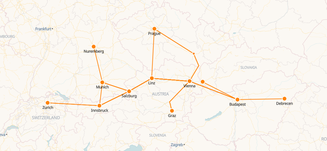 Railjet Route Map