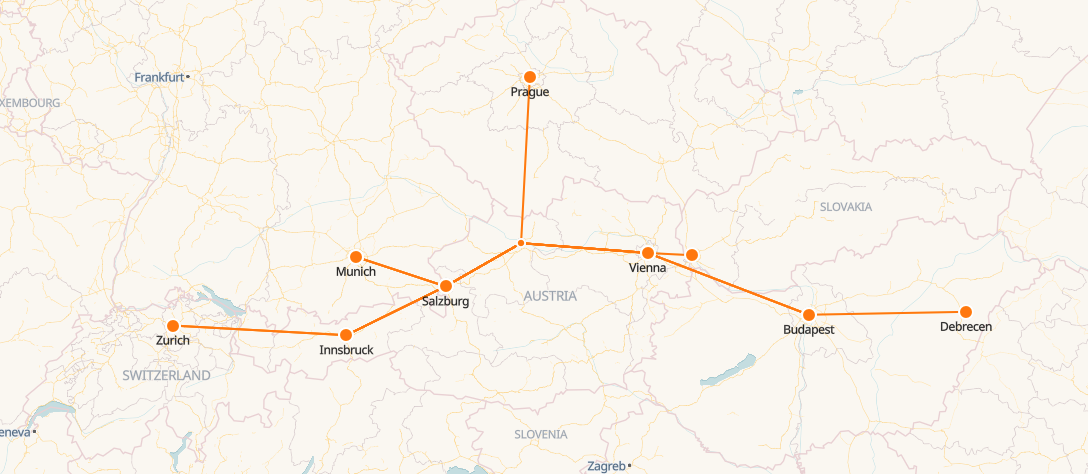 Railjet Xpress Route Map