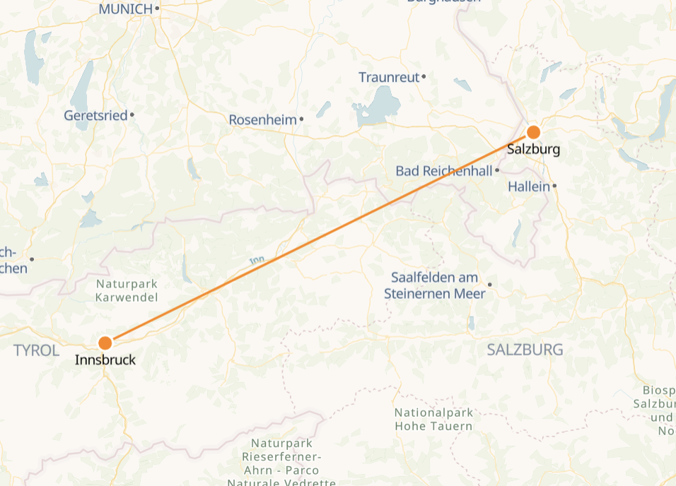 Innsbruck-Salzburg Railway Map