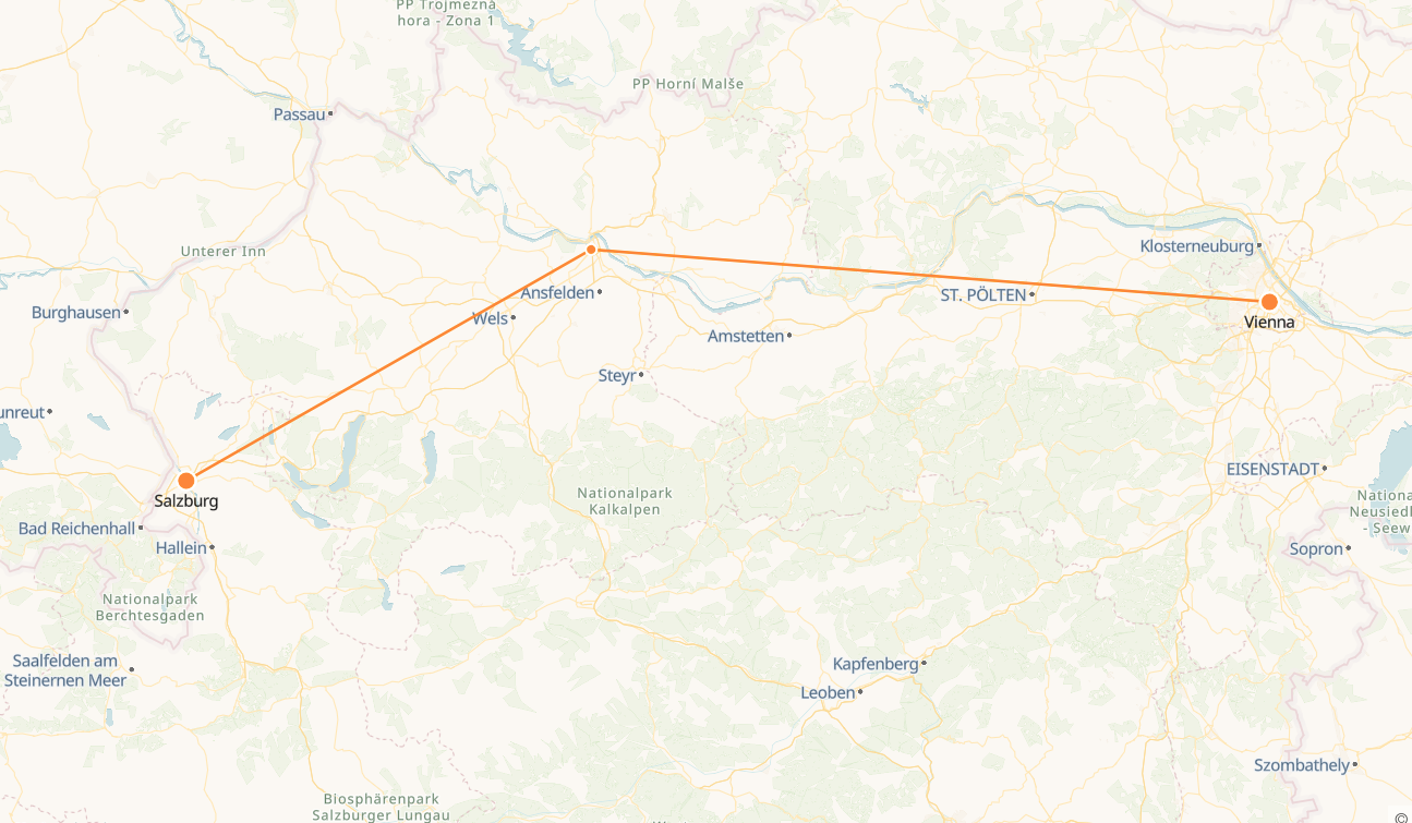 Salzburg to Vienna Railway Map
